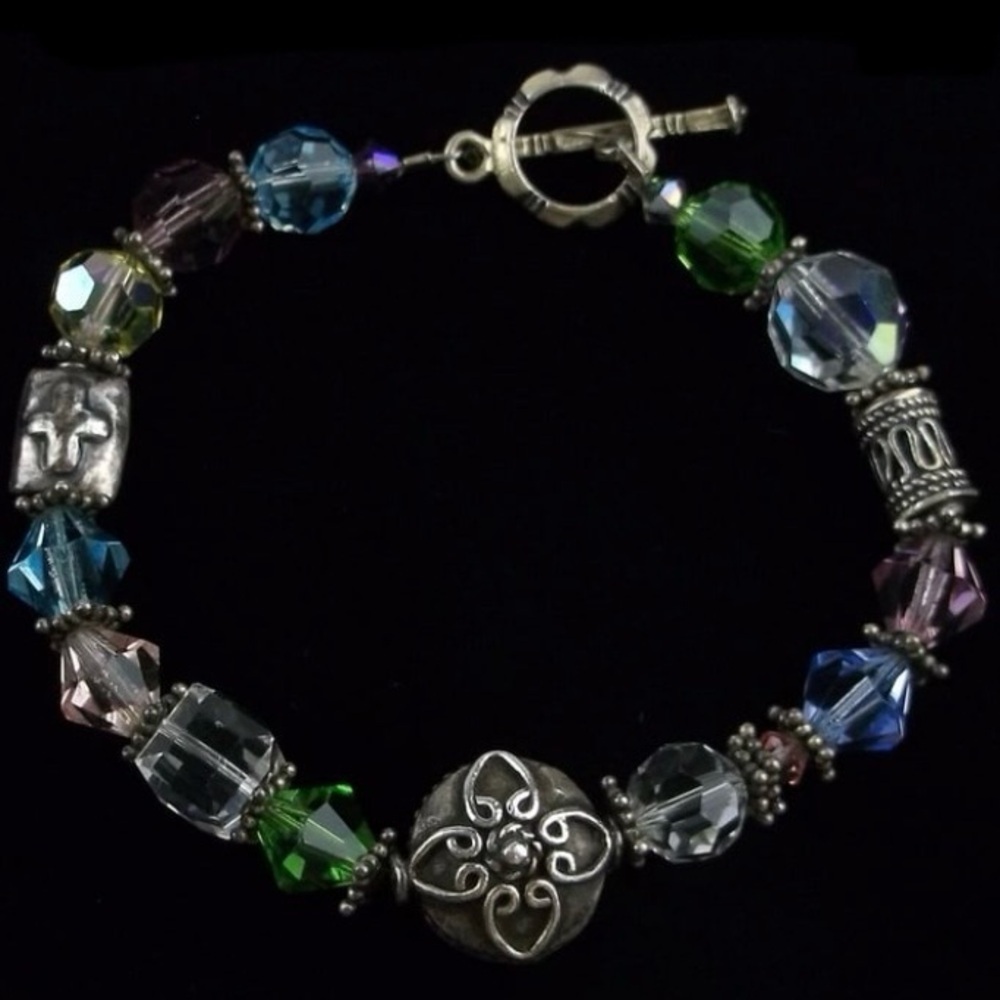 Vintage Bali Sterling Silver Crystal‎ Bracelet 7.5"